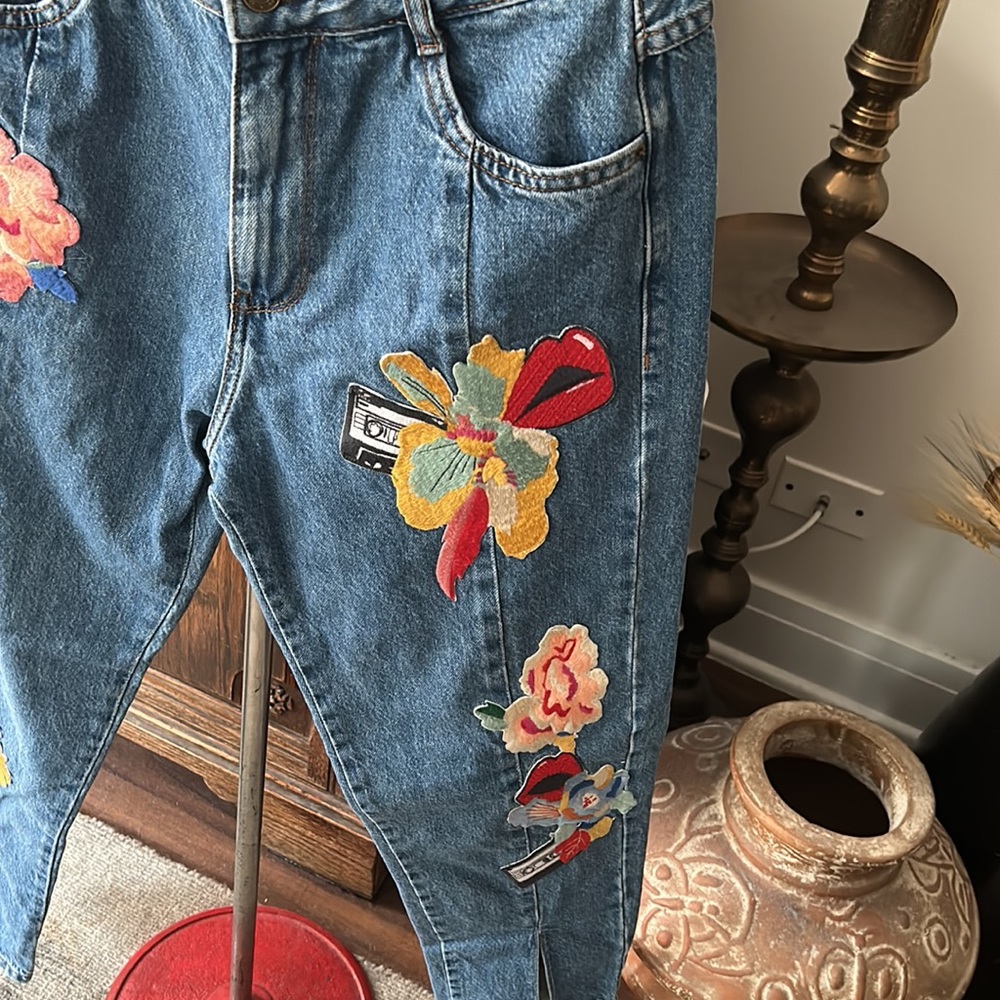 Zara Split Ankle Patchwork Embroidered Jeans - image 4